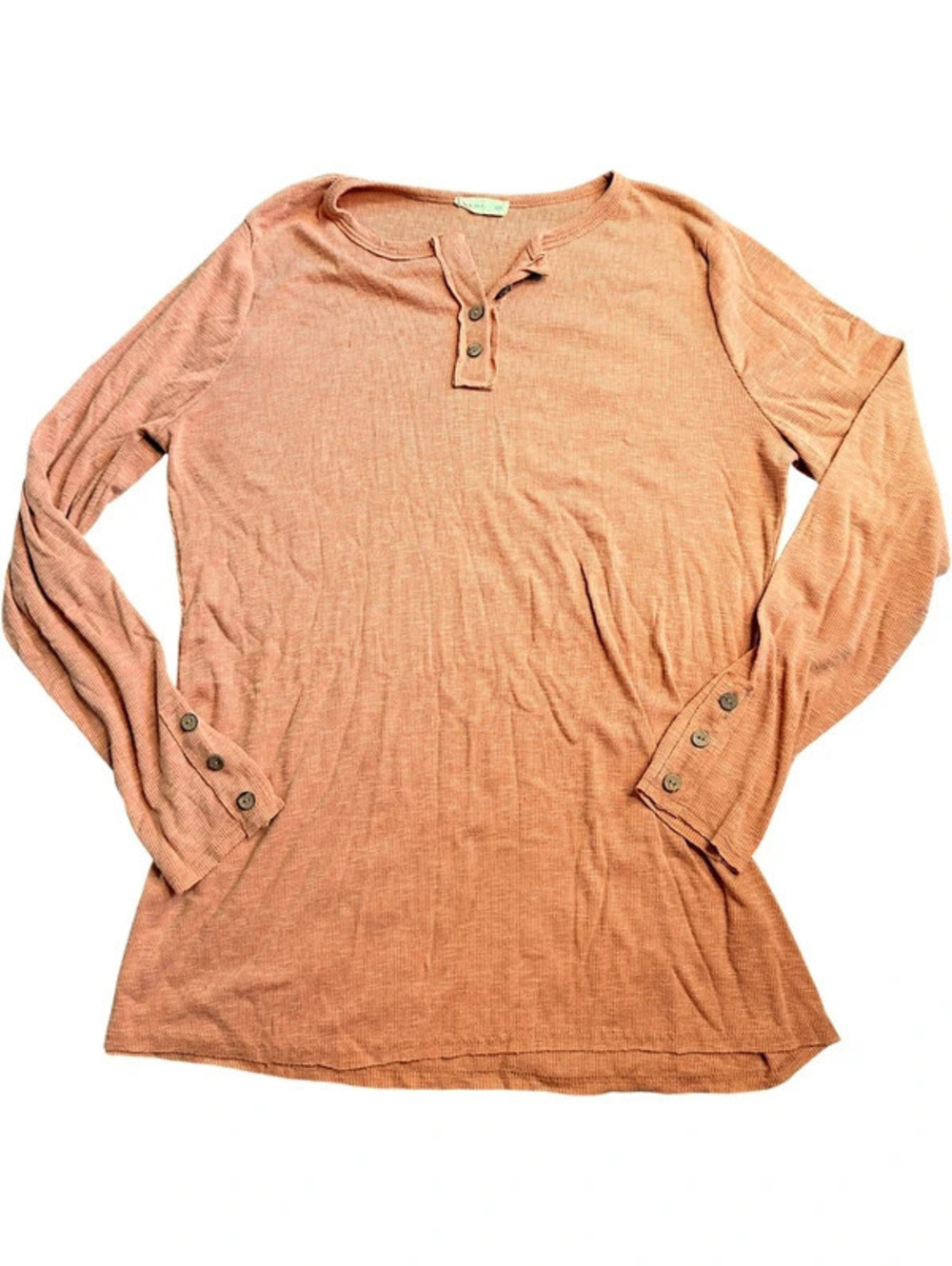 REB. in J. 2X Rust Cinnamon Ribbed Henley Top Long Sleeve Button Cuff Made USA